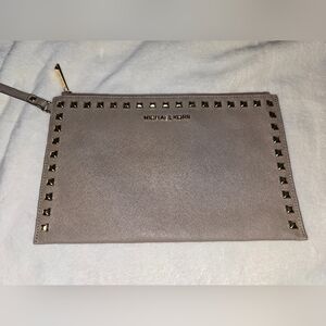 Michael Kors Studded Saffiano Leather Clutch in Taupe